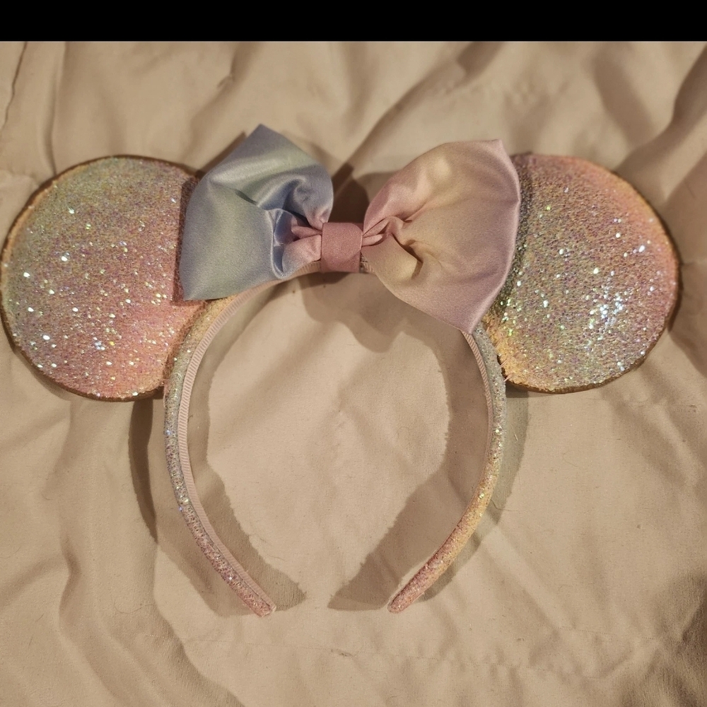 Disney Pastel Rainbow Glitter Minnie Ears Headband - Pink, Purple, Blue, Yellow